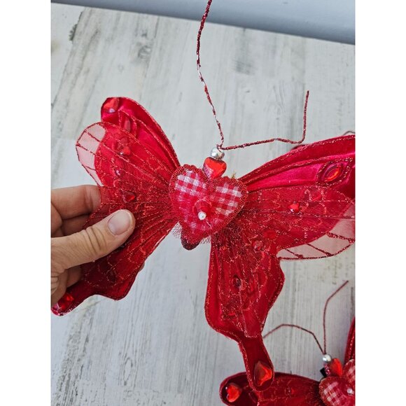 Katherine's collection gingham glitter butterfly clip Valentine red beaded decor - Picture 3 of 11